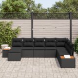 vidaXL 8 delni vrtni kavč set z blazinami črn poli ratan akacija | Shoptok.si