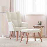 vidaXL stol za sproščanje s stolčkom kremno bel žamet | Shoptok.si