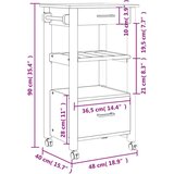 vidaXL Kuhinjski voziček MONZA 48x40x90 cm trdna borovina | Shoptok.si