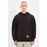 Trendyol black men's hoodie oversize slogan label sweatshirt Cene