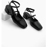Marjin Women's Flat Toe Open Back Classic Heeled Shoes Hanse Black Patent Leather