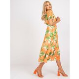 Fashion Hunters One size floral pleated dress in orange and green Cene