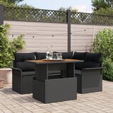vidaXL 5-delni vrtni jedilni set z blazinami črna poli ratan akacija | Shoptok.si