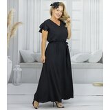 Pri Long dress tied at the waist with short sleeves with frill CELINA | shoptok.hr
