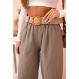 Kesi Włoski Women's linen trousers with wide legs and a belt fango | shoptok.hr