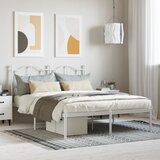 vidaXL Kovinski posteljni okvir z vzglavjem bel 140x190 cm Cene