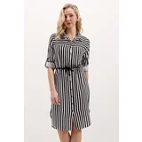 Bigdart 5629 Striped Belted Dress - Black