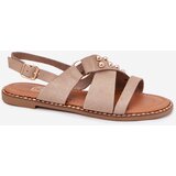 Boto Women's Flat Heeled Sandals With Gold Studs Beige Zanira | Shoptok.si