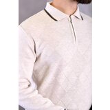Dewberry 66492 Zippered Polo Neck Knit Mens Sweater-STONE | ePonuda.com