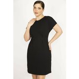 Şans Women's Black Plus Size Back Hidden Zipper Waist Detail Crepe Dress Cene