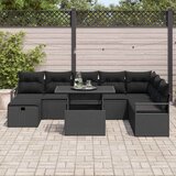 vidaXL set za vrtno sofo s 9 kosi z blazinami črn poli ratan, 2-sedežna vrtna sofa z blazinami črn poli ratan | Shoptok.si