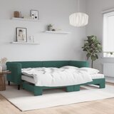vidaXL Izvlečna dnevna postelja z vzmetnico tm. zelena 90x200 cm žamet Cene