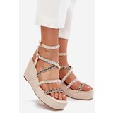 Boto Women's Wedge Sandals With Decoration On Straps Beige Lunara | Shoptok.si