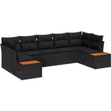 vidaXL Vrtna sedežna garnitura z blazino 7 pcs Črna Poliratan, (5000133474) | Shoptok.si