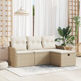 vidaXL 4-delni vrtnarski kavč set z blazinami bež poli ratan | Shoptok.si
