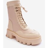 Kesi Beige Leather Women's Chunky Work Ankle Boots Seloma Cene