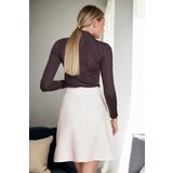 Dewberry 60086 Knee Length Bell Skirt-LIGHT BEIGE Cene