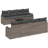vidaXL 9-dijelni set vrtne sofe s jastučićima sive poliratana, 2-sjedna vrtna sofa s prostorom za odlaganje i jastučićima sive poliratana | shoptok.hr