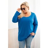 Kesi Plus Size women's blouse with a boat neckline blue Cene