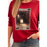 Kesi Włoski Women's cotton sweatshirt with a cat print and text red | shoptok.hr