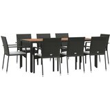 9-dijelni vrtni blagovaonski set s jastucima crni od poliratana | shoptok.hr