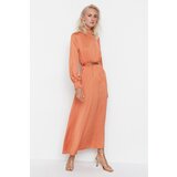 Trendyol Orange Belted Collar and Cuff Draped Detailed Woven Hijab Evening Dress Cene