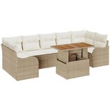 vidaXL 8-delni set vrtnarskih sofe z blazinami Bež Poli ratan Akacija, 2-sedežna vrtna sofa z blazinami Bež Poli ratan | Shoptok.si
