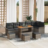 vidaXL 10-delni vrtni sedežni set z blazinami siva poli ratan akacija | Shoptok.si
