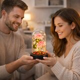 Eternal Roses in Dome with LED Lighting and Rose Petals Pink 21x11cm | shoptok.hr