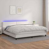  Box spring postelja z vzmetnico LED bela 200x200cm umetno usnje, (20726453) | Shoptok.si