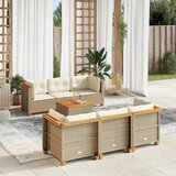 Maison Chic Seti vrtnega pohištva - Vrtna garnitura - Vrtni pohištvo set 7-delna z blazinami bež poli ratan, (21801563) | Shoptok.si