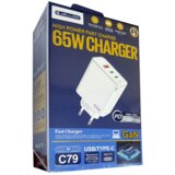 Jellico hišni polnilec adapter C79 220V Gun Quick Charge PD 65W vhod 1x USB A in 2x Type C - s kablom Type C - Type C 3.0 bel | Shoptok.si