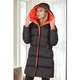 Dewberry Z6687 WOMEN'S COAT-BLACK-LIGHT ORANGE Cene