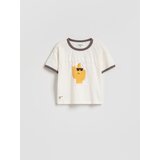 Reserved Pamučna majica kratkih rukava s vezom - krem | shoptok.hr