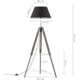  Podna svjetiljka s tronošcem crno-zlatna od tikovine 141 cm | shoptok.hr