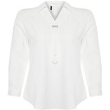 Trendyol Curve White Woven Plus Size Stone Shirt Collar Blouse | shoptok.hr