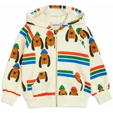 Mini Rodini Otroški bombažen pulover bela barva, s kapuco
