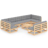 vidaXL Vrtna sedežna garnitura 10-delna z blazinami trdna borovina, (20677669) | Shoptok.si