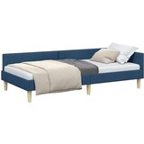 vidaXL Kotna postelja Drugo Modra 90 x 190 cm Tkanina in oblikovan les | Shoptok.si