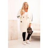 Kesi Włoski Plus Size women's coat made of faux shearling with pockets ecru | Shoptok.si