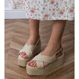 D/CEO Beige platform espadrille sandals with straps Olisa | Shoptok.si