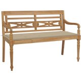 The Living Store Klop Batavia z bež blazino 120 cm trdna tikovina - Klop, (21483782) Cene