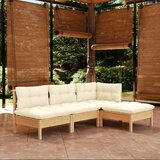Maison Chic Seti vrtnega pohištva - Vrtna garnitura - Vrtni pohištvo set 4-delna s krem blazinami borovina, (21810709) | Shoptok.si