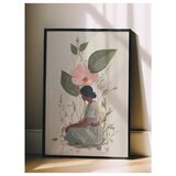 Wallxpert uramljena slika 115240, žena u zelenoj haljini ispod ružičastog cveta divlje ruže, 50 x 70 cm, crni ram | Eponuda.com