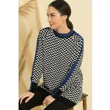 By Saygı Zigzag Pattern Collar And Sleeve Ends Striped Comfort Fit Knitwear Tunic