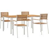 vidaXL Set za blagovanje u vrtu od 5 dijelova od masivnog bagremovog drveta, Vanjski blagovački stol 180x90x75 cm od masivnog bagremovog drveta, Stacking vrtne stolice 4 kom masivno bagremovo drvo i čelik | shoptok.hr