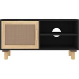 TV ormarić crni 80 x 30 x 40 cm od borovine i prirodnog ratana | Eponuda.com