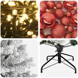  Umjetno božićno drvce s kuglicama 150 cm 150 LED lampica - Zelena i bijela 150 cm s LED-ima i crvenim lopticama | shoptok.hr