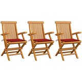 Maison Chic Vrtni stoli - Stol za vrt z rdečimi blazinami 3 kosi trdna tikovina JS2578, (21876829) | Shoptok.si