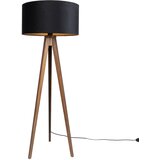 QAZQA Vloerlamp walnoot hout met kap zwart met gouden binnenkant 50cm - Tripod Classic | Shoptok.si